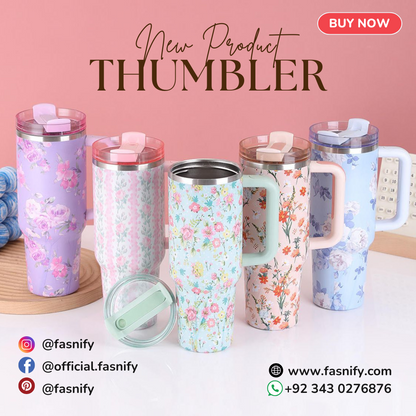 40 OZ (1200 ML) Stainless Steel Tumbler with Handle & Straw | Hot & Cold Drinkware