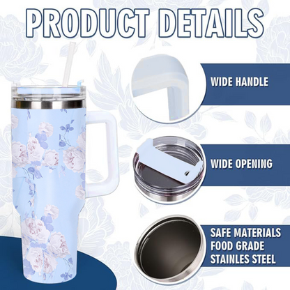 40 OZ (1200 ML) Stainless Steel Tumbler with Handle & Straw | Hot & Cold Drinkware