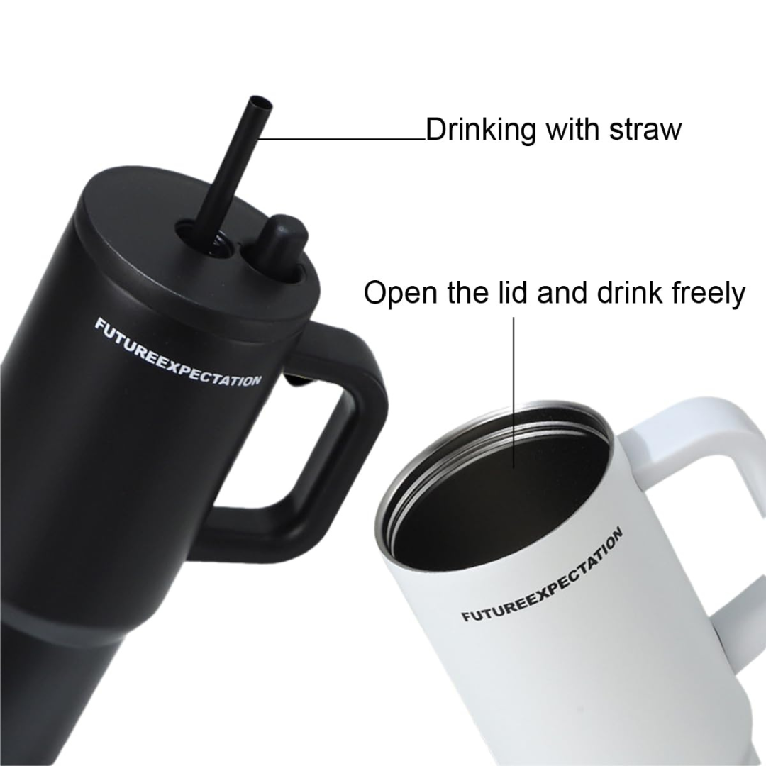 700ML Stainless Steel Tumbler with Handle & Straw | Hot & Cold Insulated Travel Cup