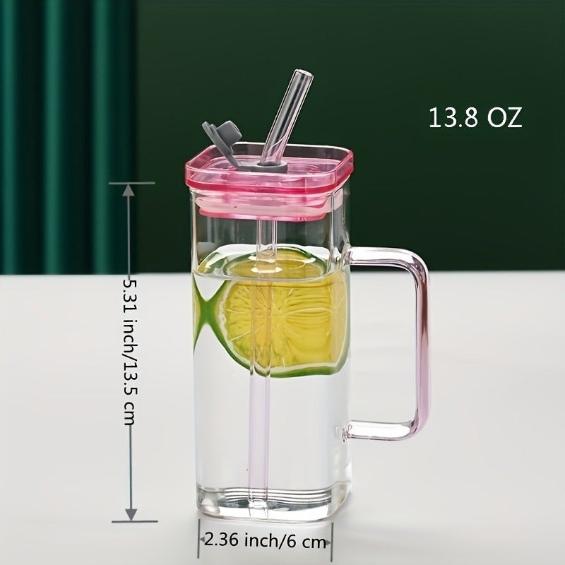 Square Glass Mug with Lid & Straw – Microwave Safe Coffee & Milk Cup