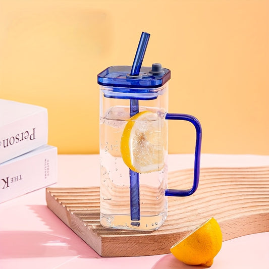 Square Glass Mug with Lid & Straw – Microwave Safe Coffee & Milk Cup