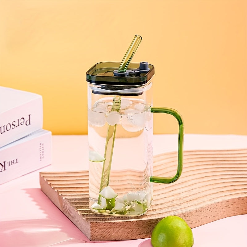 Square Glass Mug with Lid & Straw – Microwave Safe Coffee & Milk Cup
