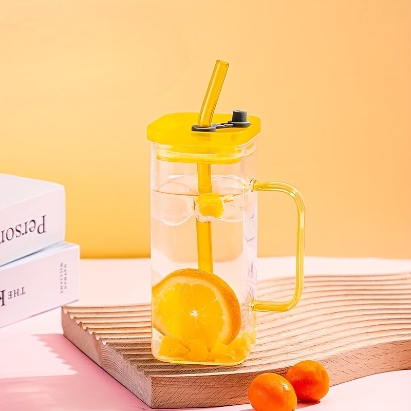 Square Glass Mug with Lid & Straw – Microwave Safe Coffee & Milk Cup