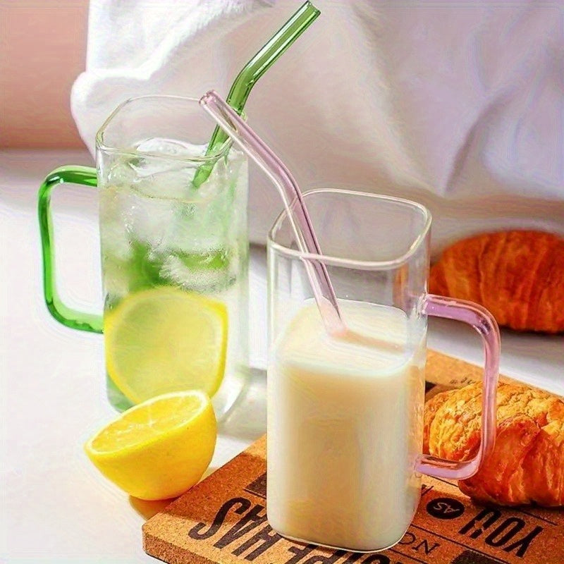 Square Glass Mug with Lid & Straw – Microwave Safe Coffee & Milk Cup