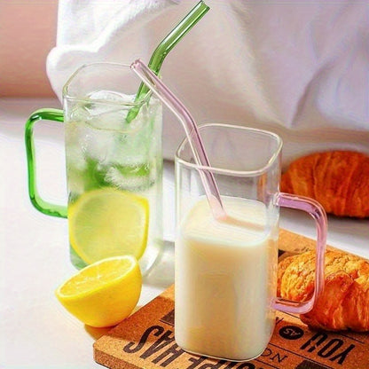 Square Glass Mug with Lid & Straw – Microwave Safe Coffee & Milk Cup